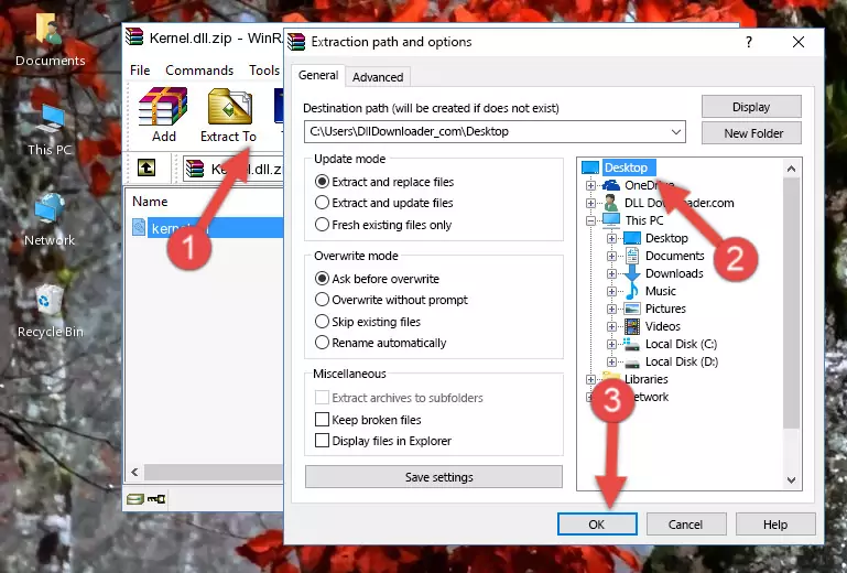 Copying the Kernel.dll library into the Windows/System32 directory