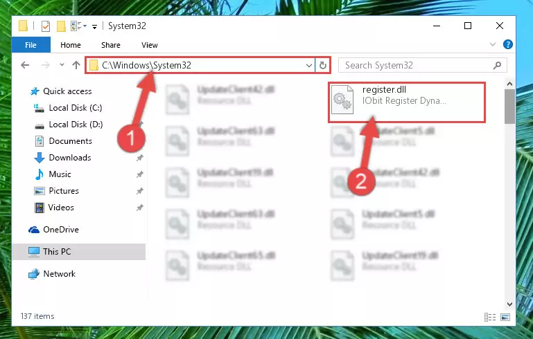 Copying the Register.dll library to the Windows/sysWOW64 directory